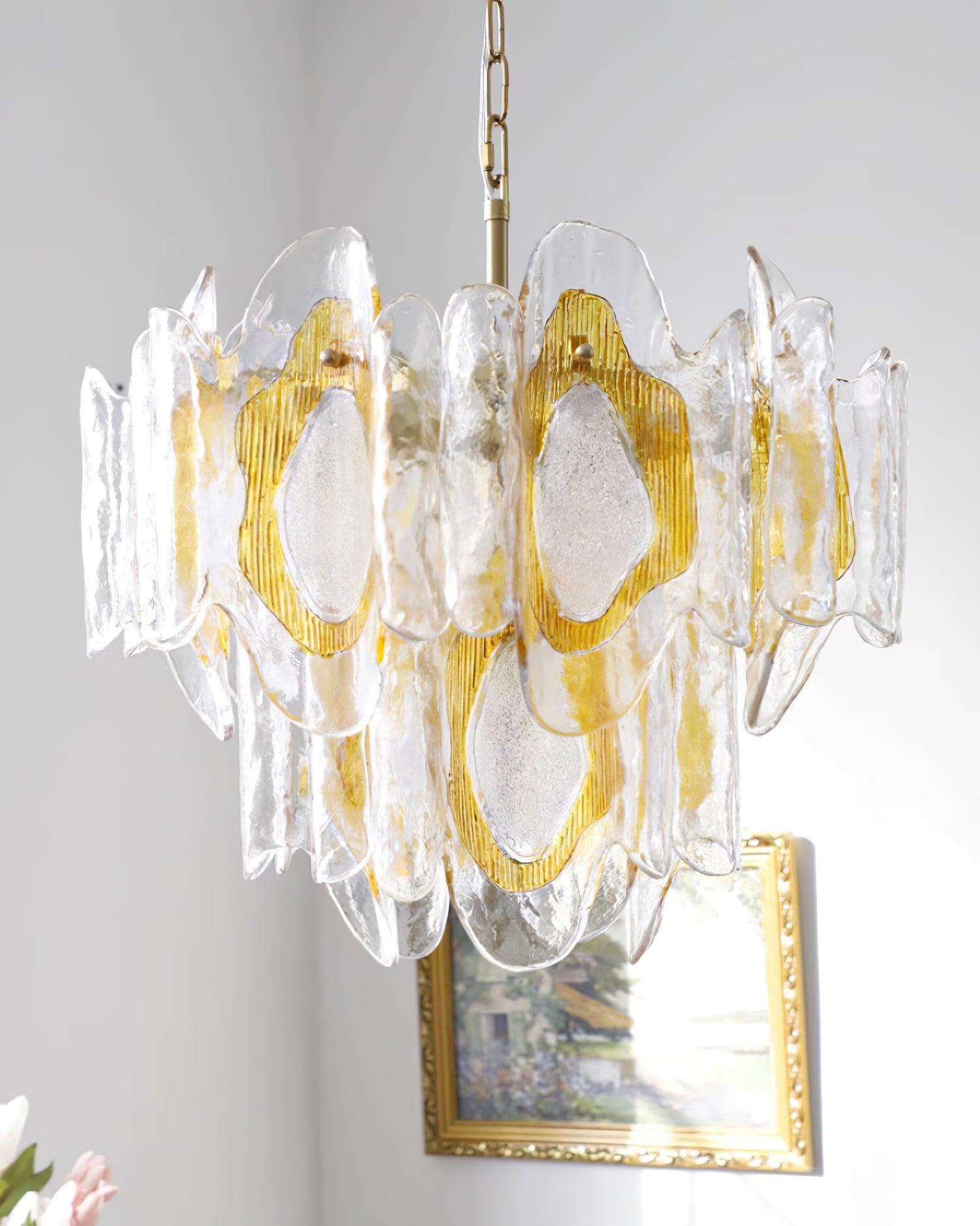 Marrina Chandelier Amber Wave Glass Vintage - Letslighting