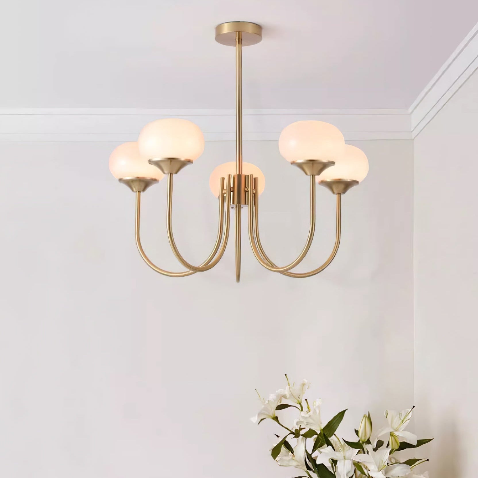 Lustra Chandelier Pink Glass Globe Gold - Letslighting