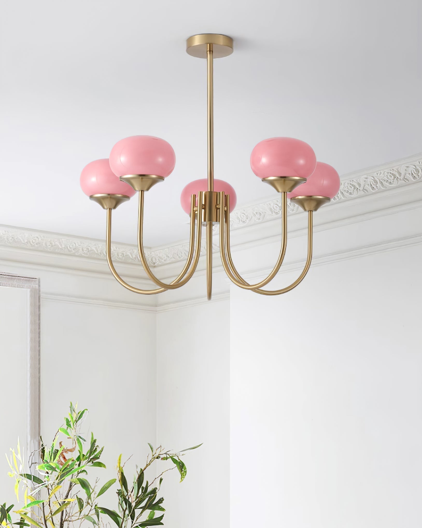 Lustra Chandelier Pink Glass Globe Gold - Letslighting