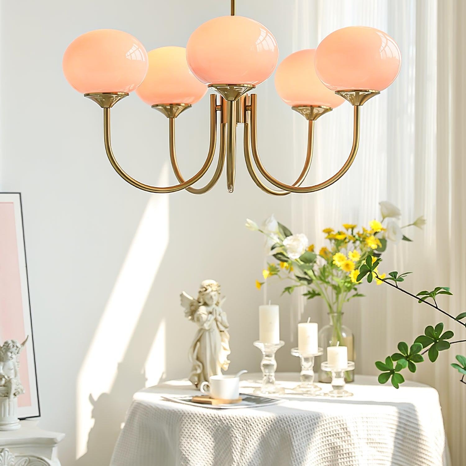 Lustra Chandelier Pink Glass Globe Gold - Letslighting