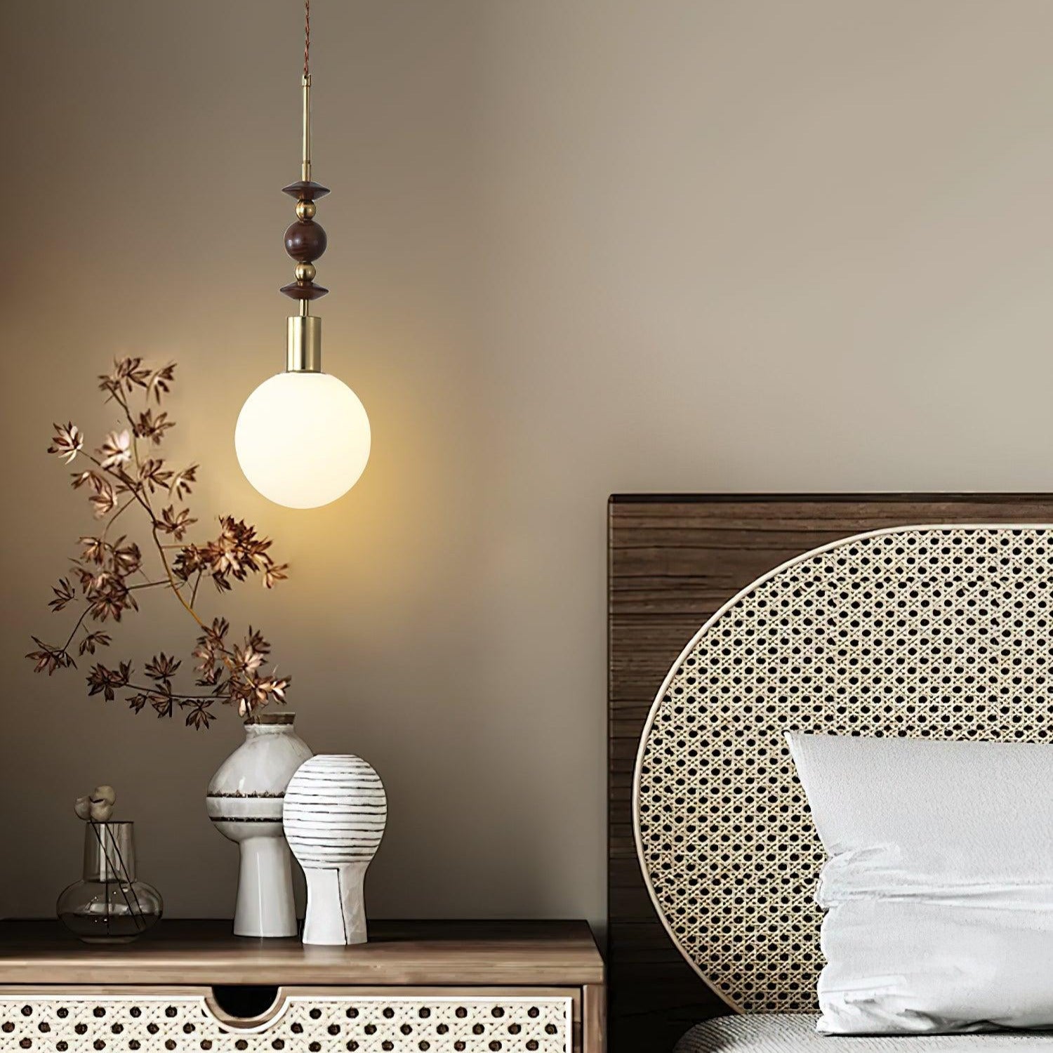 Aira Vintage Globe Pendant Light Wooden Beads
