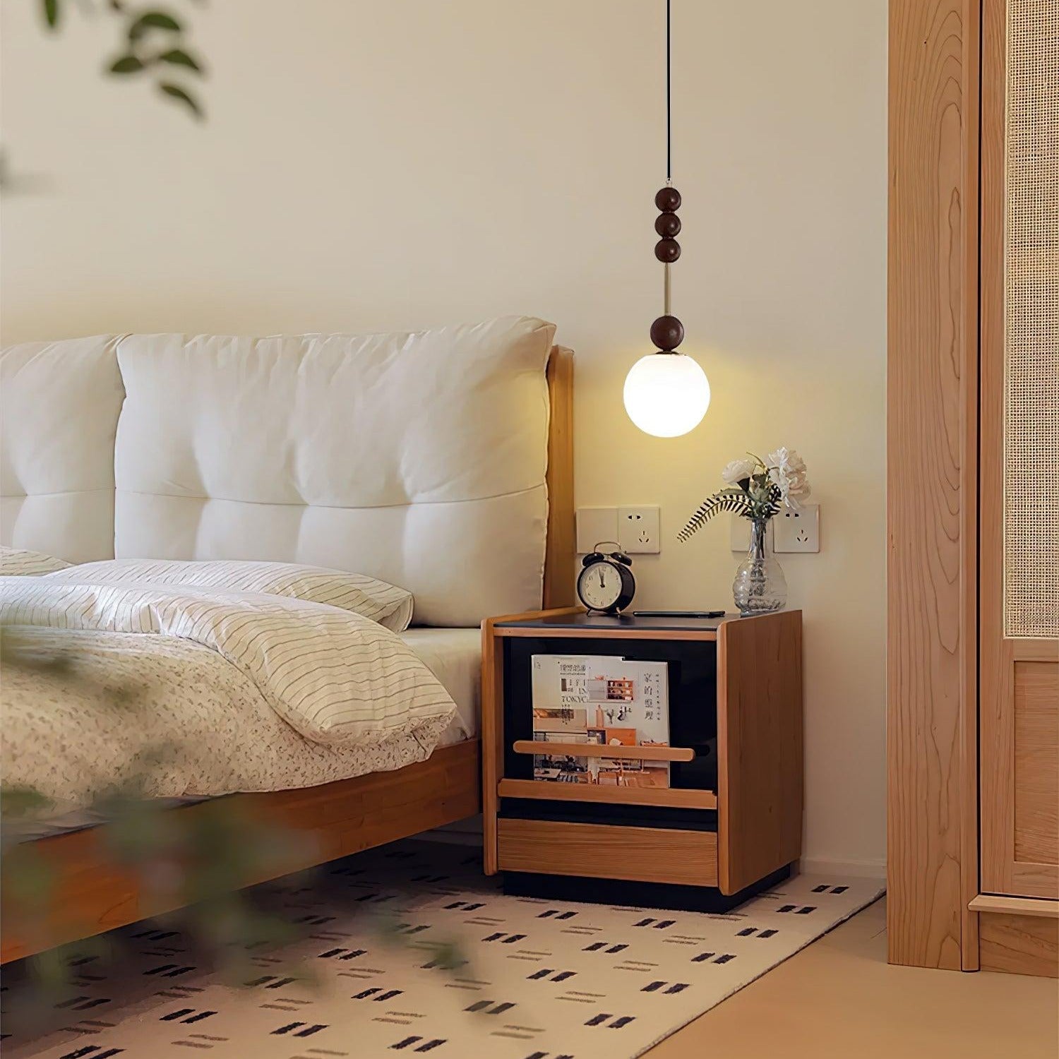 Aira Vintage Globe Pendant Light Wooden Beads
