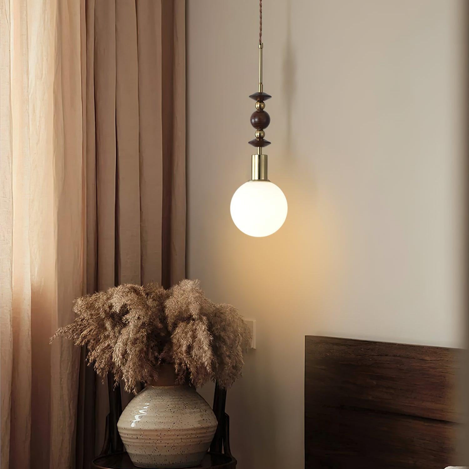 Aira Vintage Globe Pendant Light Wooden Beads