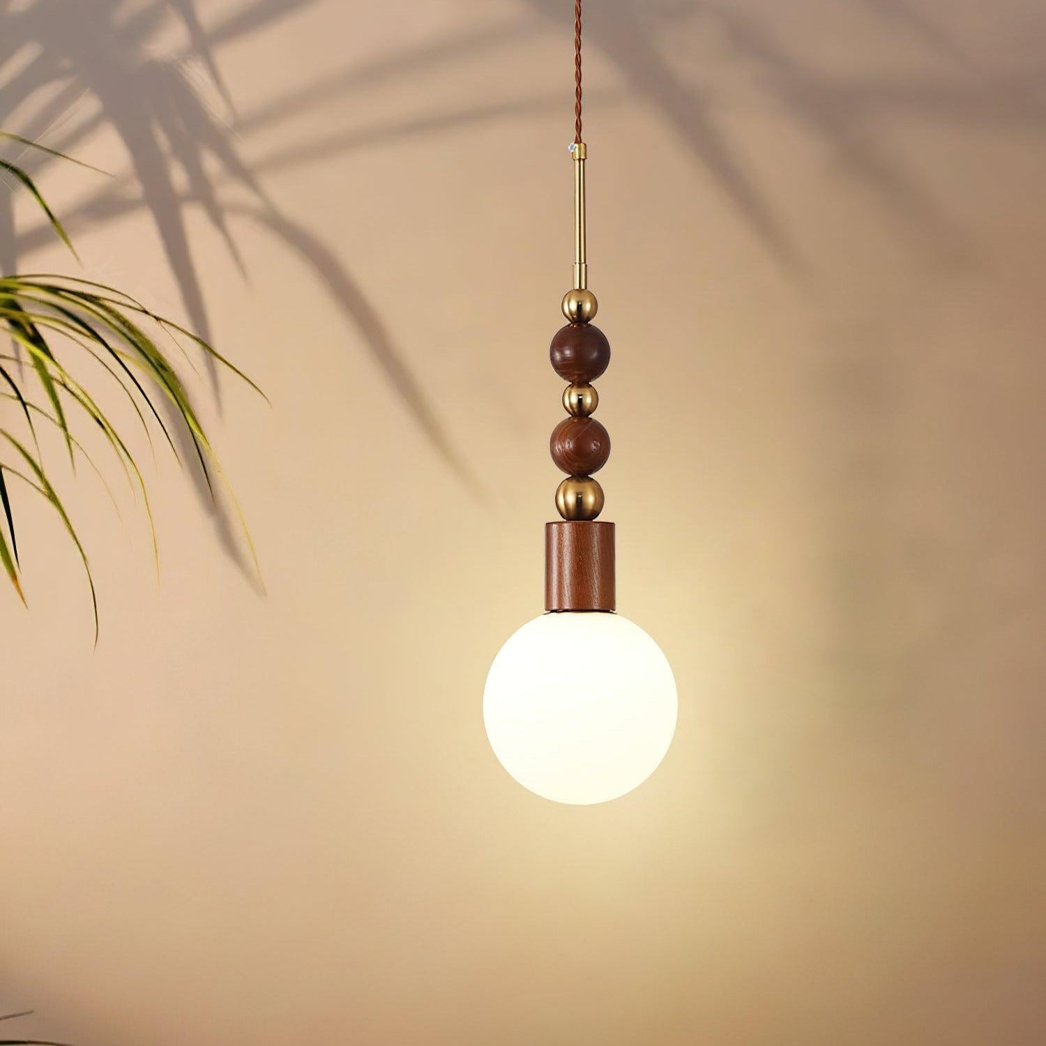 Aira Vintage Globe Pendant Light Wooden Beads