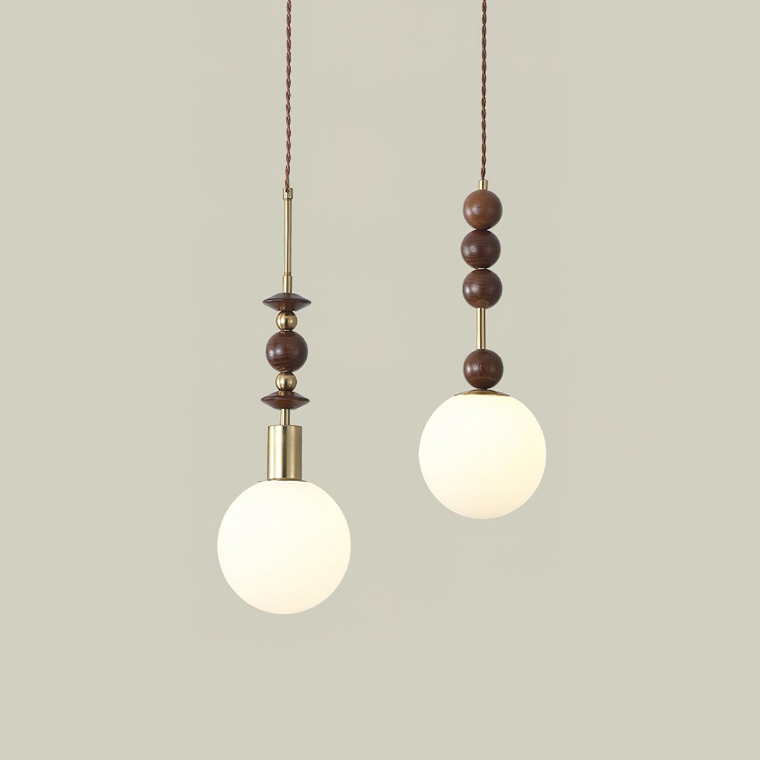 Aira Vintage Globe Pendant Light Wooden Beads