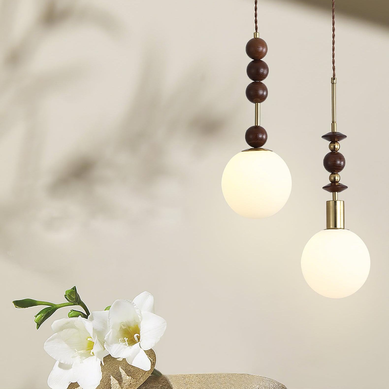 Aira Vintage Globe Pendant Light Wooden Beads