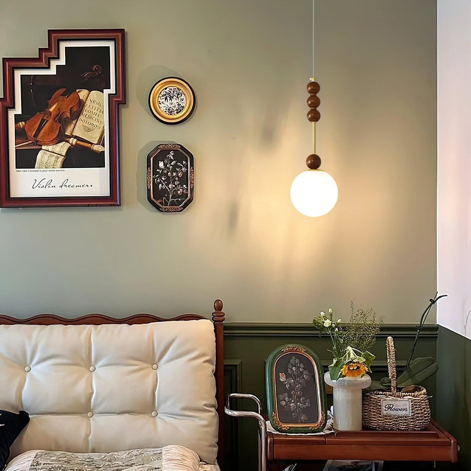 Aira Vintage Globe Pendant Light Wooden Beads