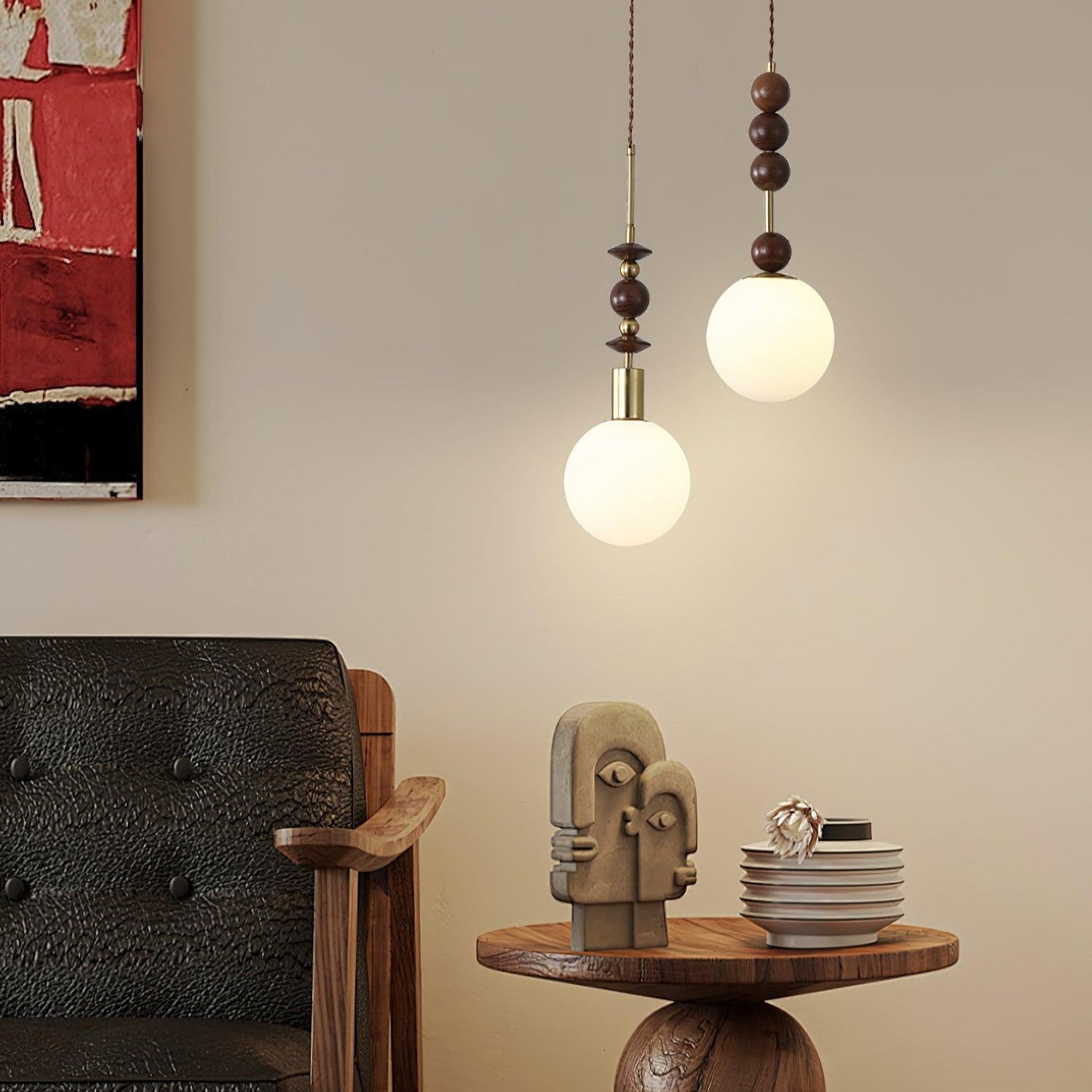Aira Vintage Globe Pendant Light Wooden Beads