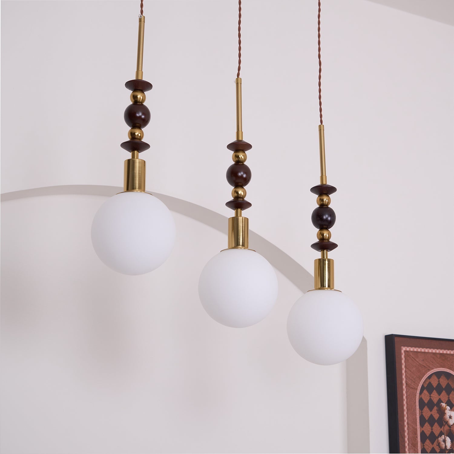 Aira Vintage Globe Pendant Light Wooden Beads