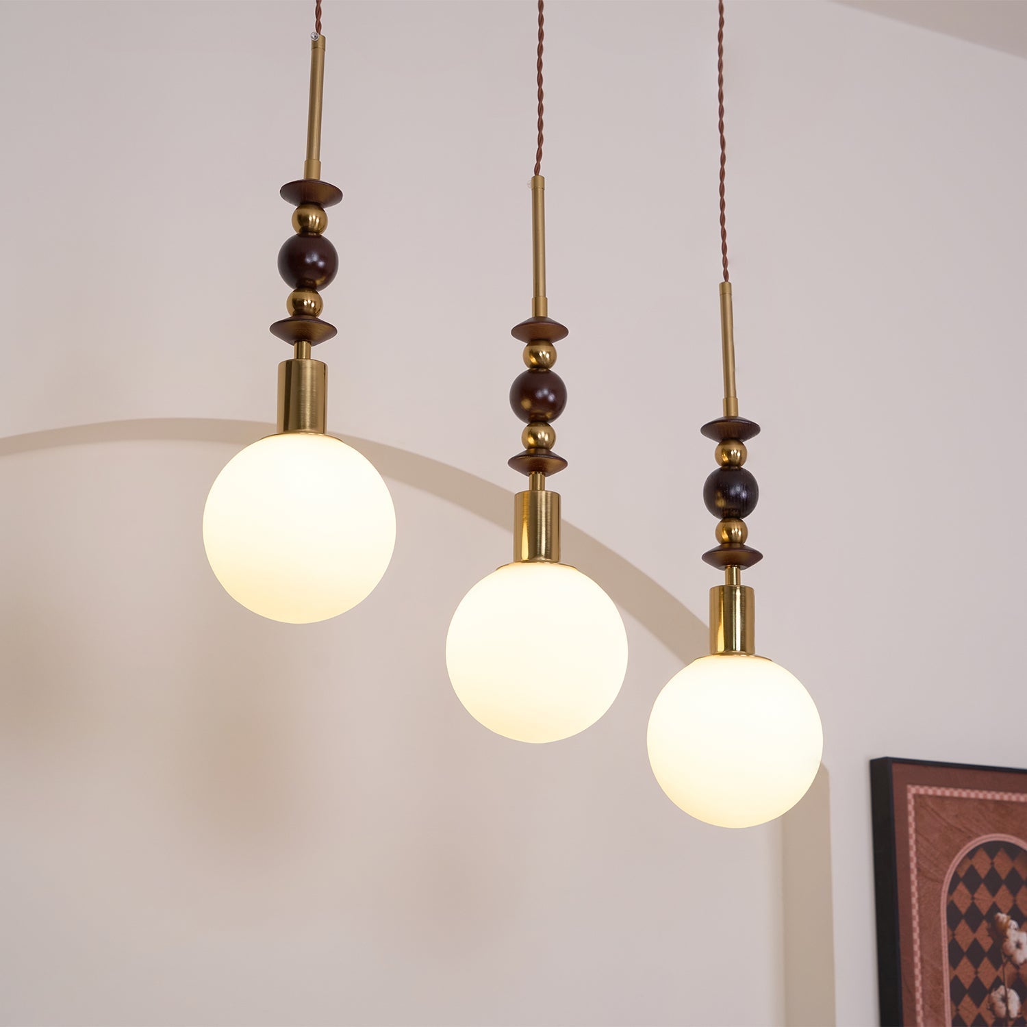 Aira Vintage Globe Pendant Light Wooden Beads