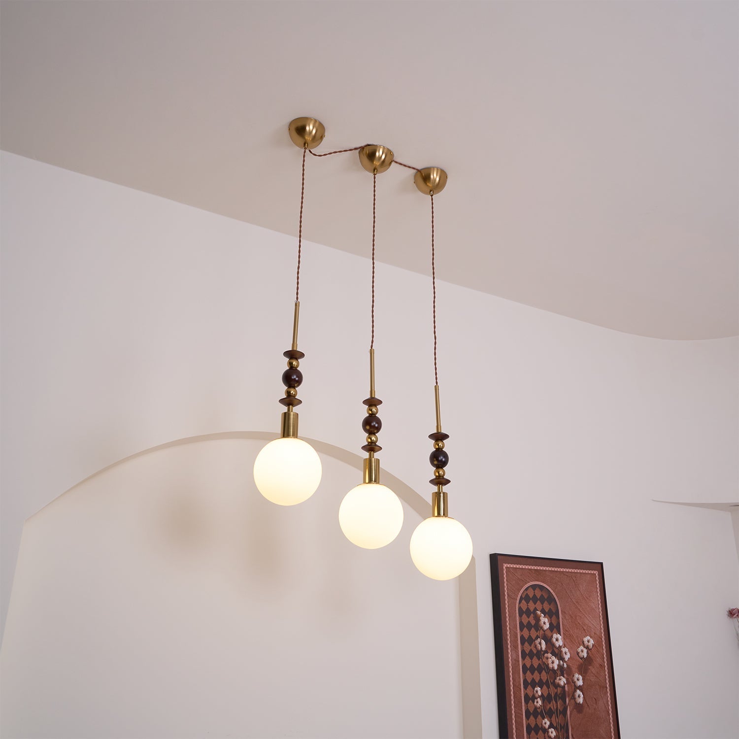 Aira Vintage Globe Pendant Light Wooden Beads
