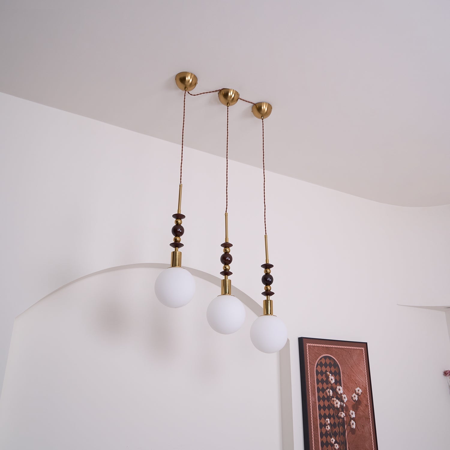 Aira Vintage Globe Pendant Light Wooden Beads