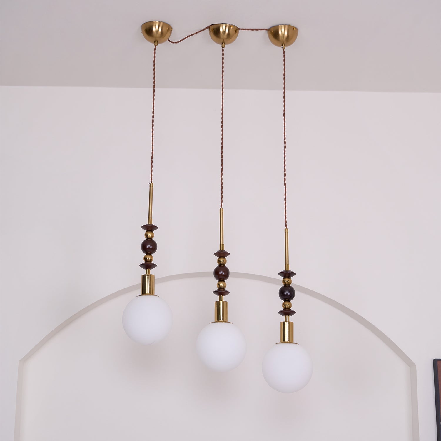 Aira Vintage Globe Pendant Light Wooden Beads