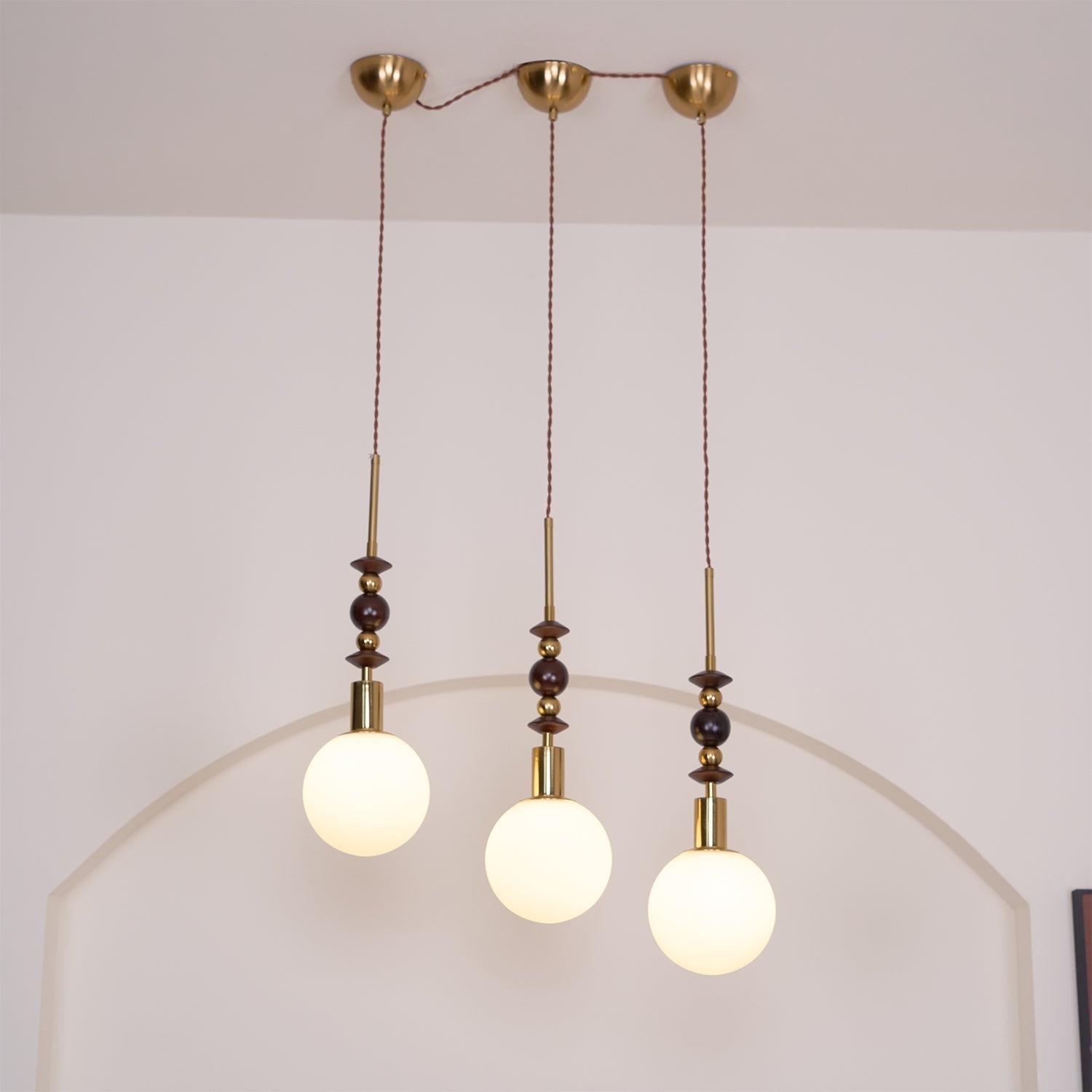 Aira Vintage Globe Pendant Light Wooden Beads
