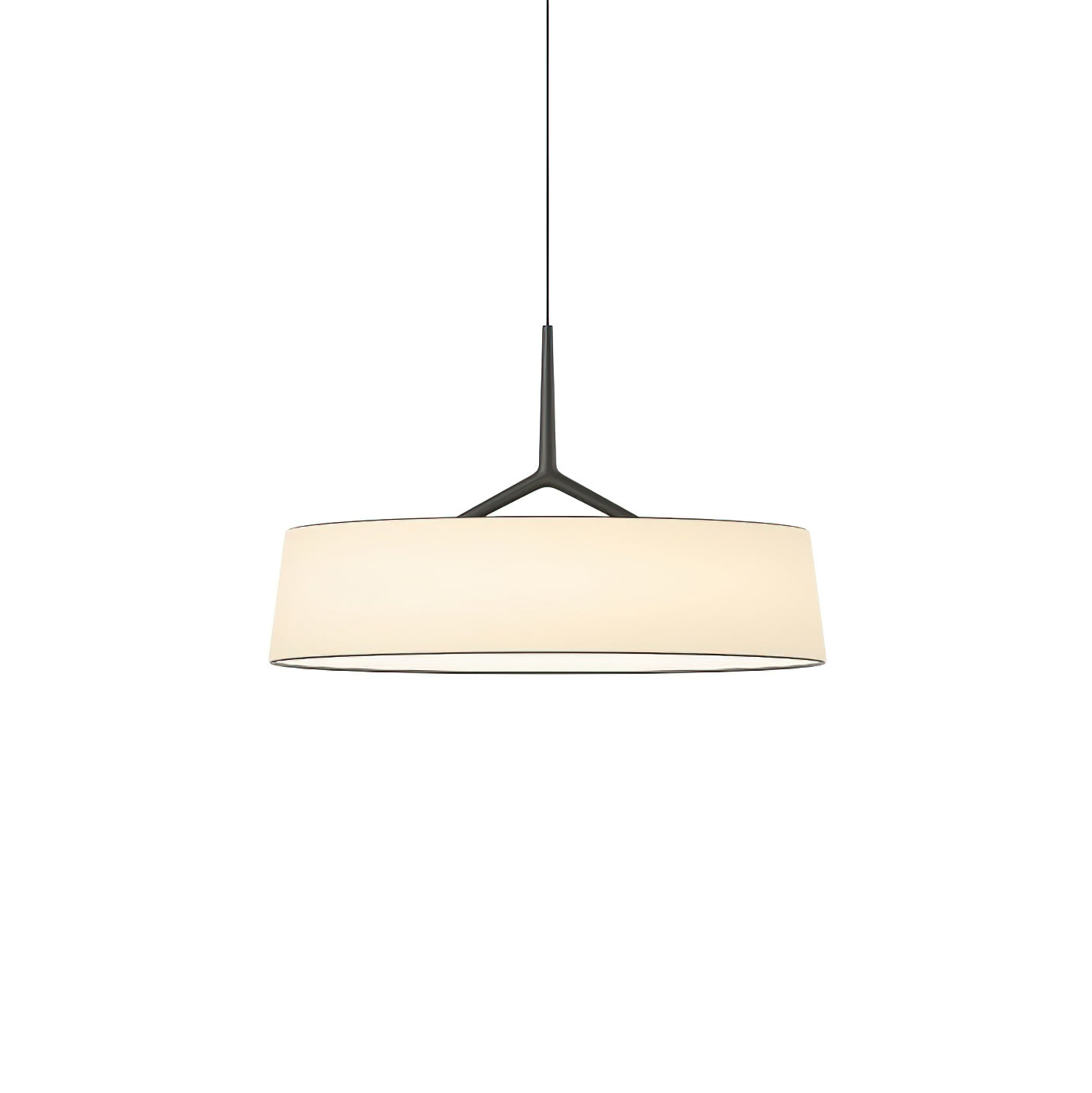 Pendant Lamp White Fabric Drum Black Stem Sleek Modern - Letslighting