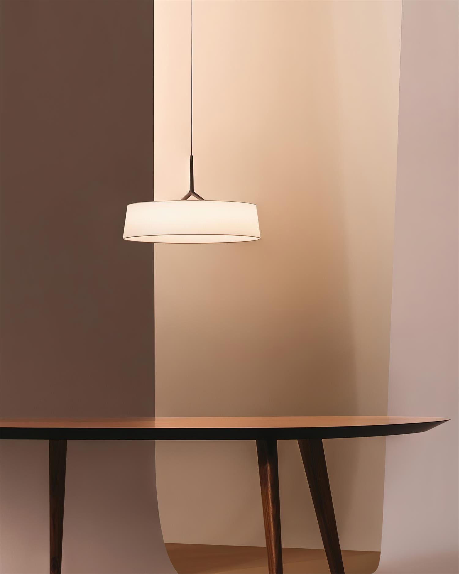 Pendant Lamp White Fabric Drum Black Stem Sleek Modern - Letslighting