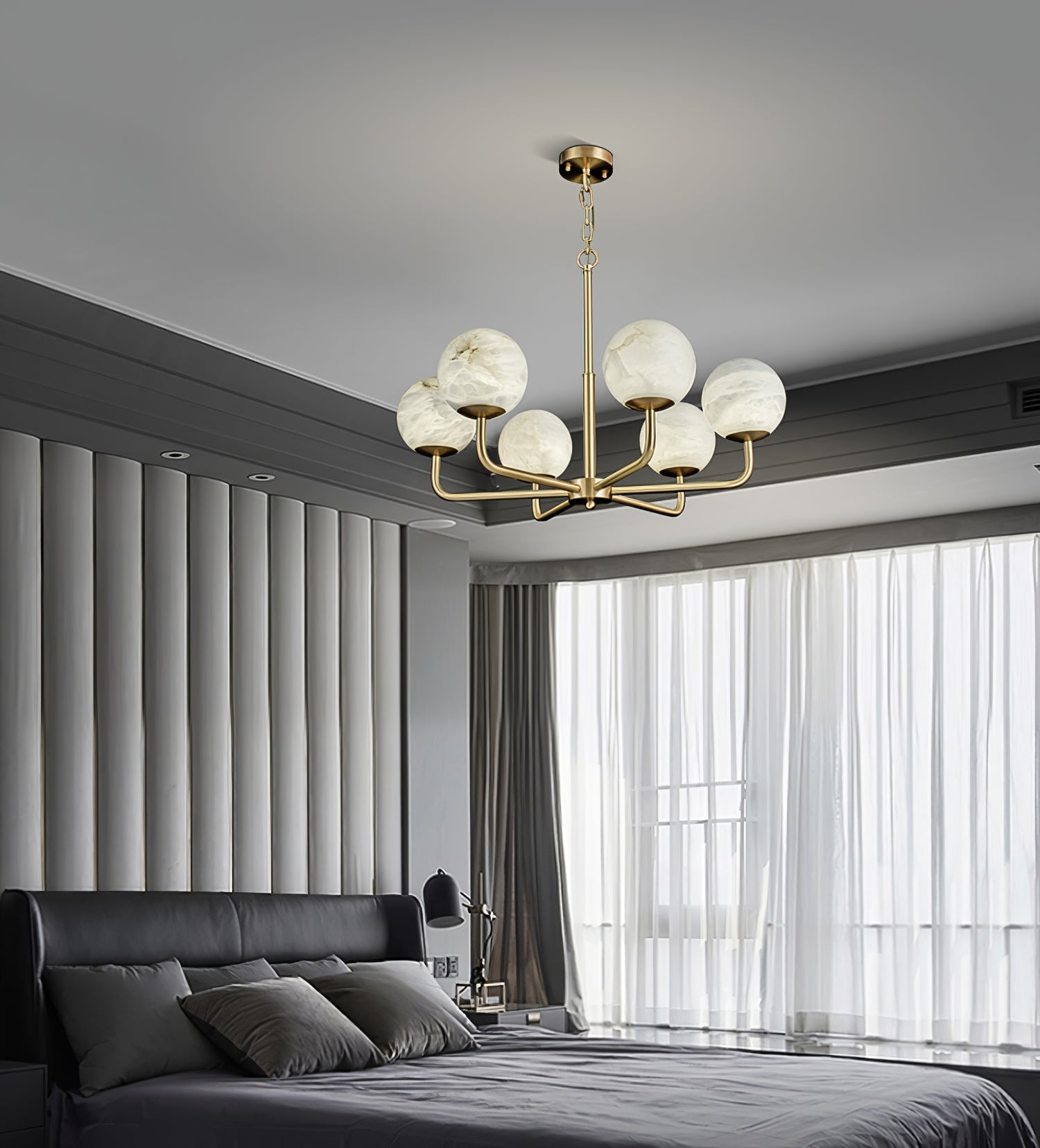 Erich Chandelier Alabaster Globe Elegance - Letslighting