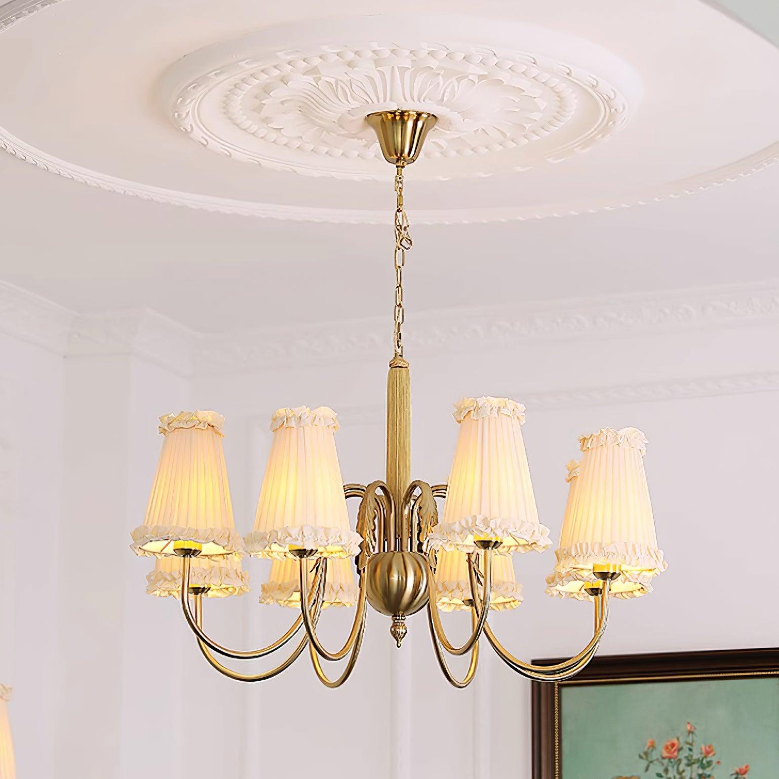 Faylin Vintage Brass Chandelier with Pleated Shades - Letslighting
