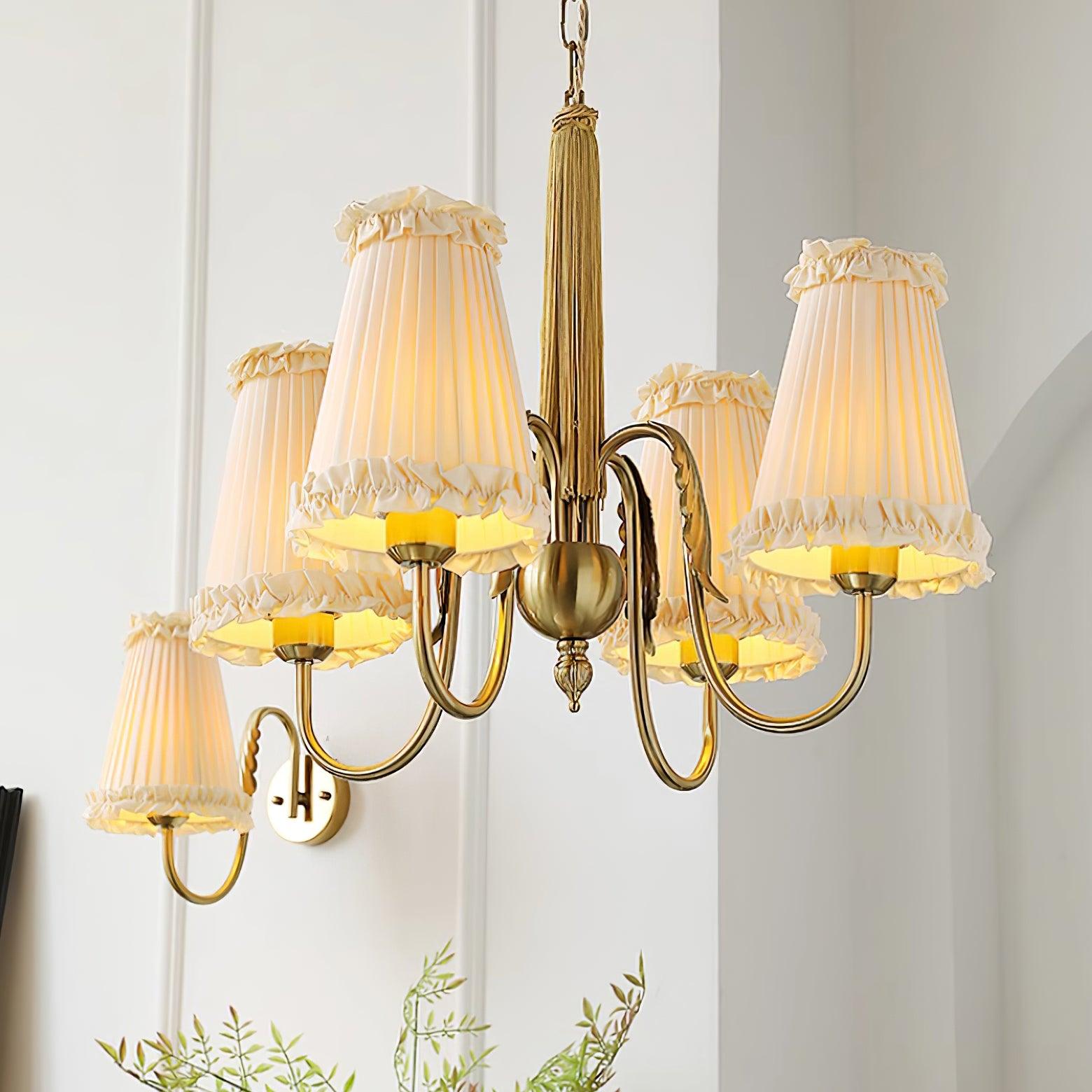 Faylin Vintage Brass Chandelier with Pleated Shades - Letslighting