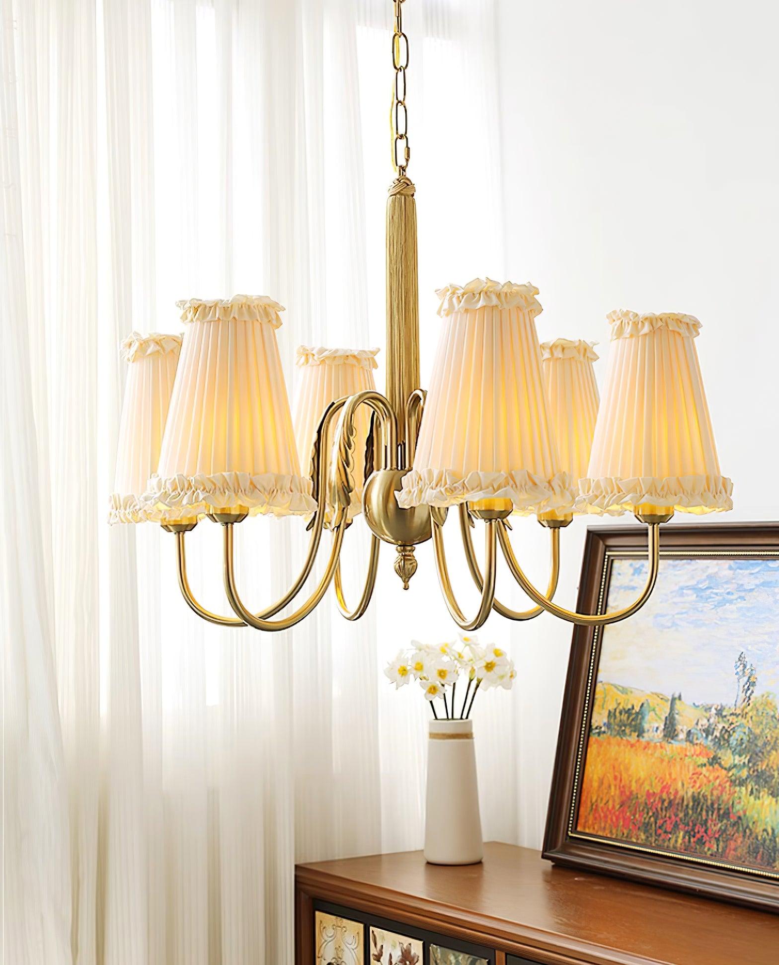 Faylin Vintage Brass Chandelier with Pleated Shades - Letslighting