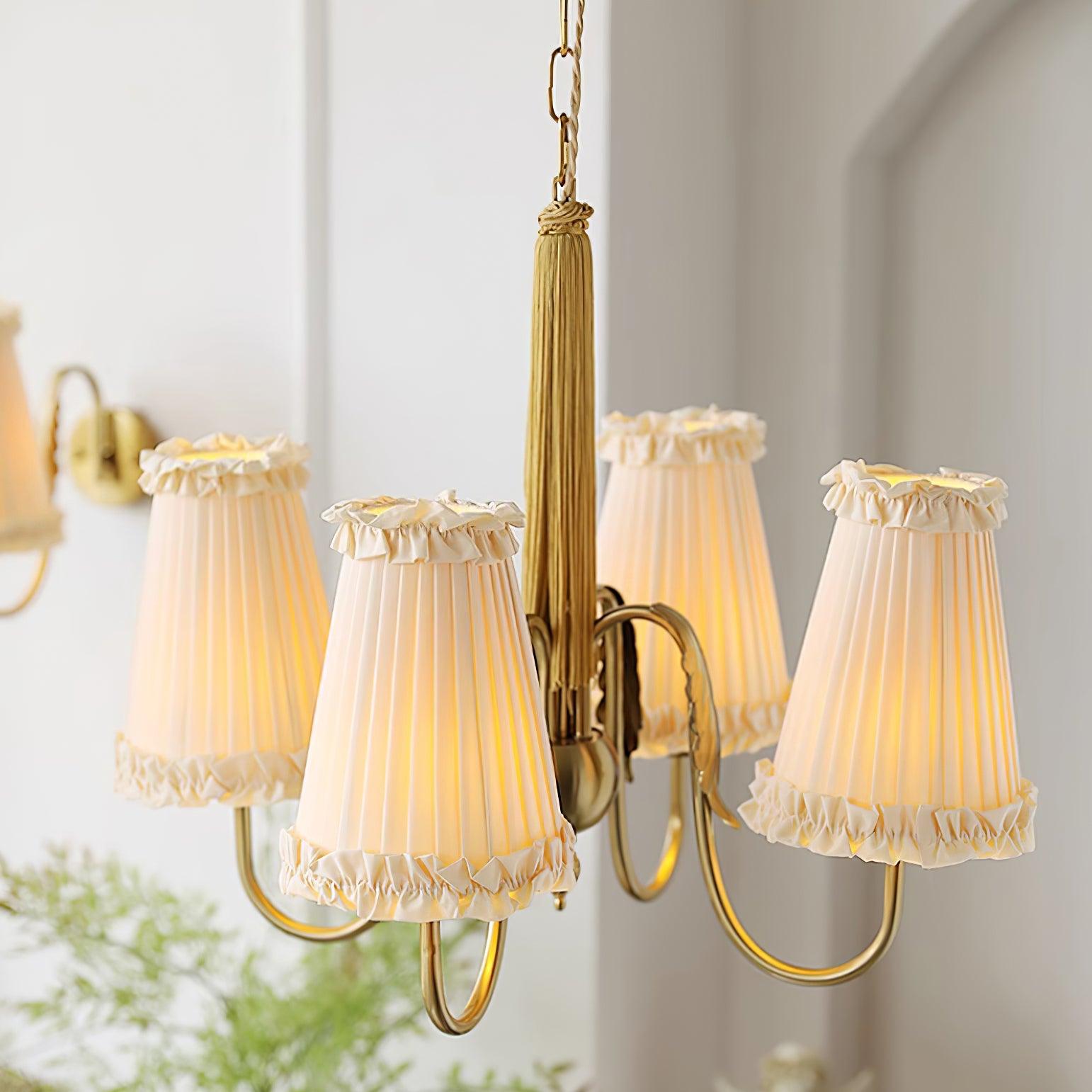Faylin Vintage Brass Chandelier with Pleated Shades - Letslighting