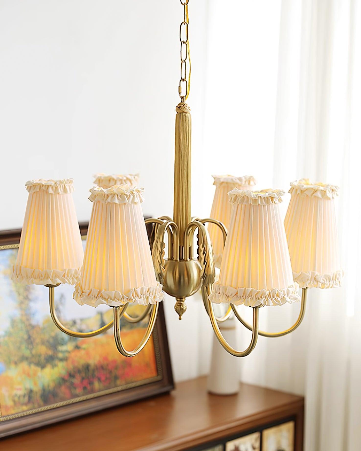 Faylin Vintage Brass Chandelier with Pleated Shades - Letslighting