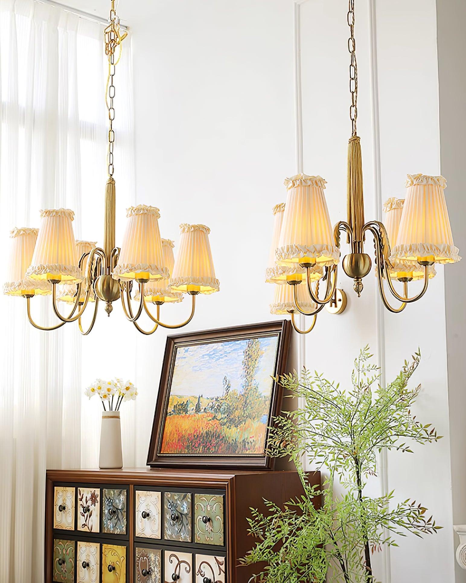 Faylin Vintage Brass Chandelier with Pleated Shades - Letslighting