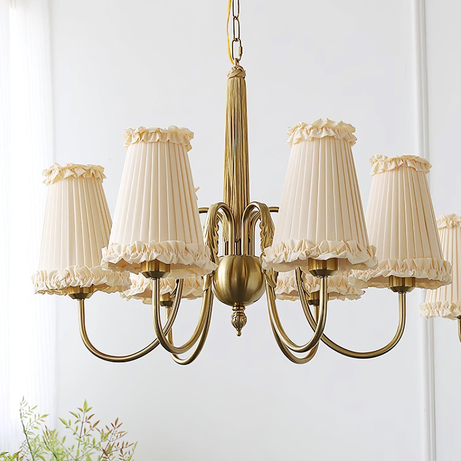 Faylin Vintage Brass Chandelier with Pleated Shades - Letslighting