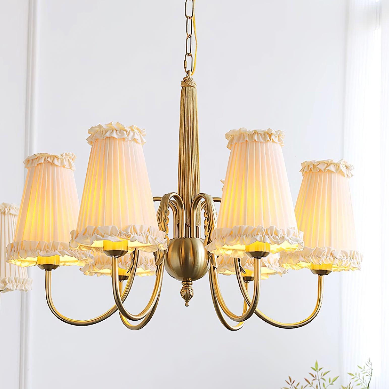 Faylin Vintage Brass Chandelier with Pleated Shades - Letslighting
