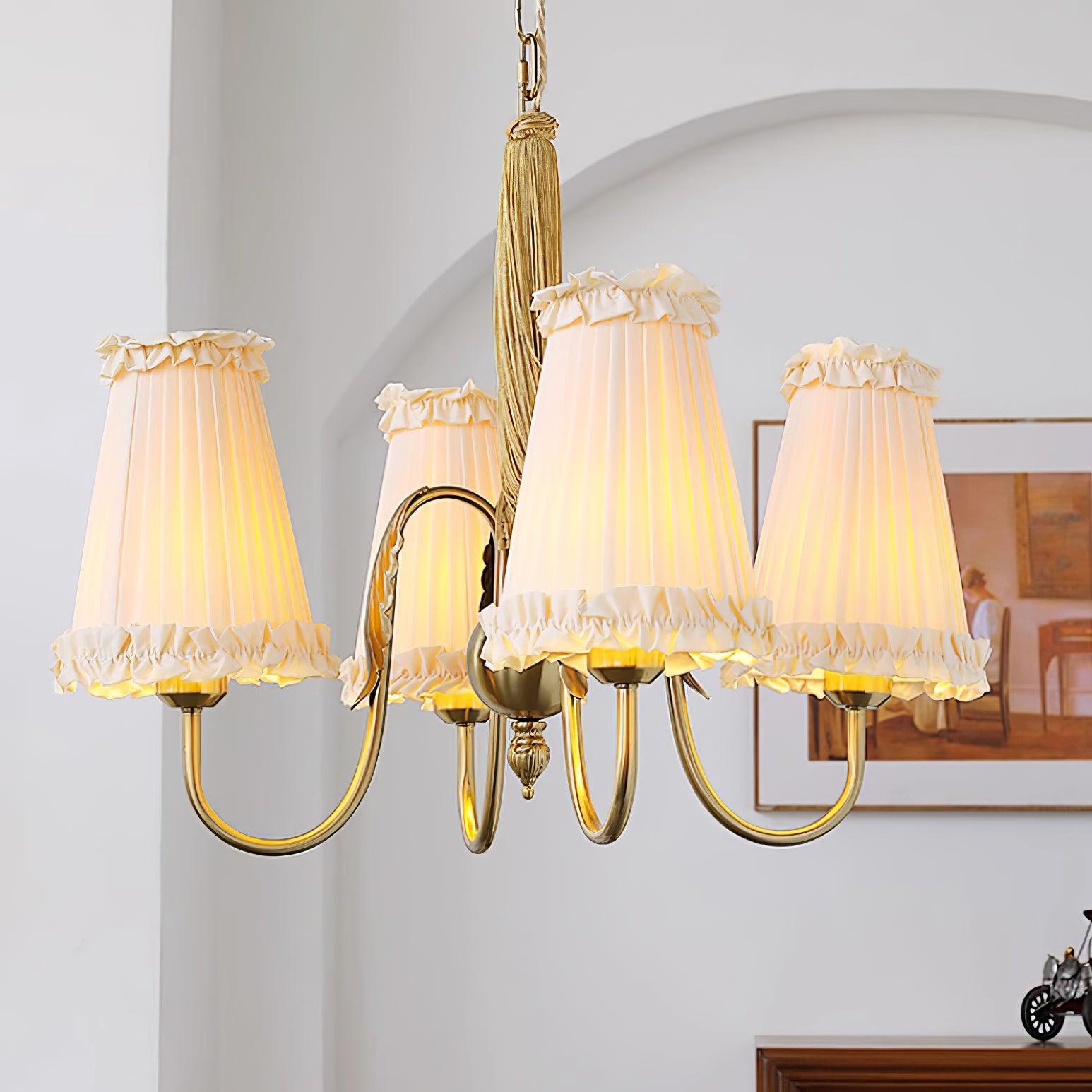 Faylin Vintage Brass Chandelier with Pleated Shades - Letslighting