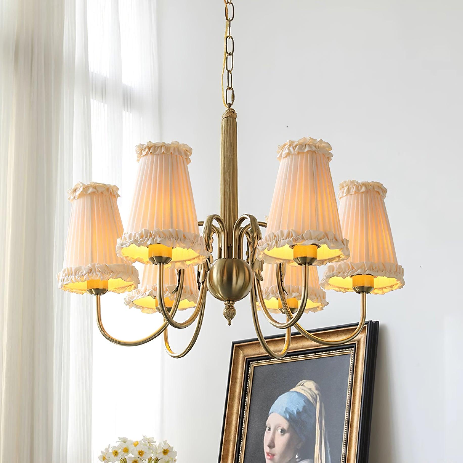 Faylin Vintage Brass Chandelier with Pleated Shades - Letslighting