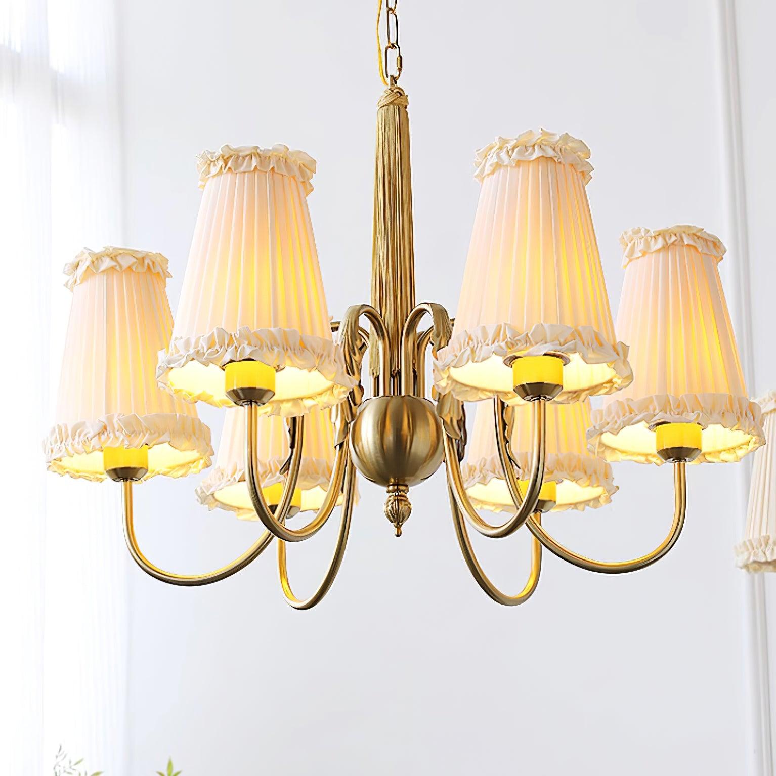 Faylin Vintage Brass Chandelier with Pleated Shades - Letslighting
