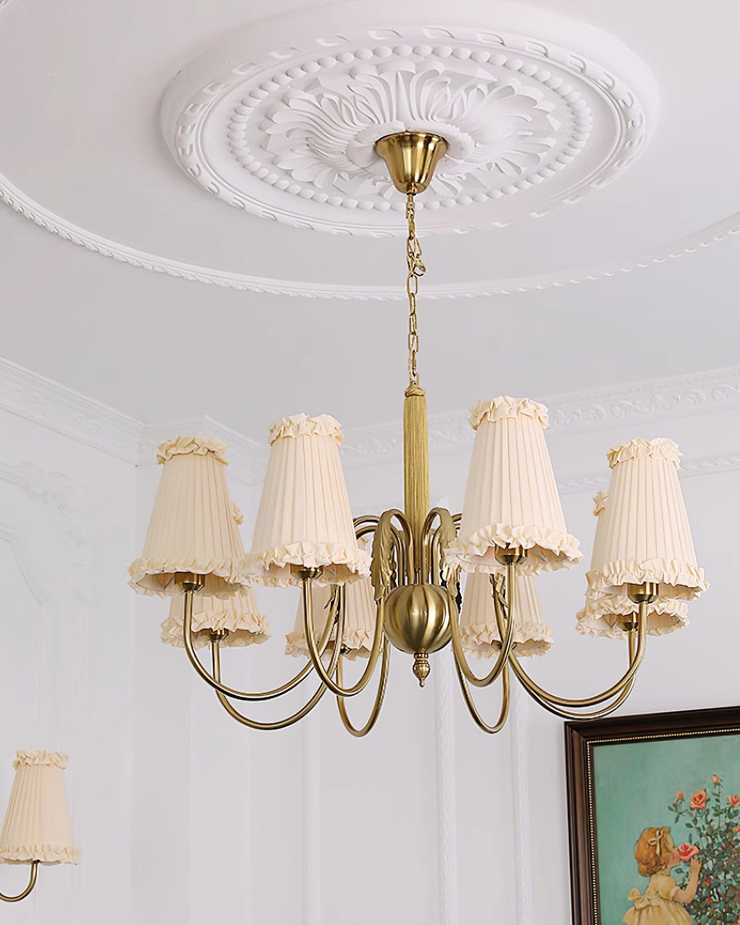 Faylin Vintage Brass Chandelier with Pleated Shades - Letslighting