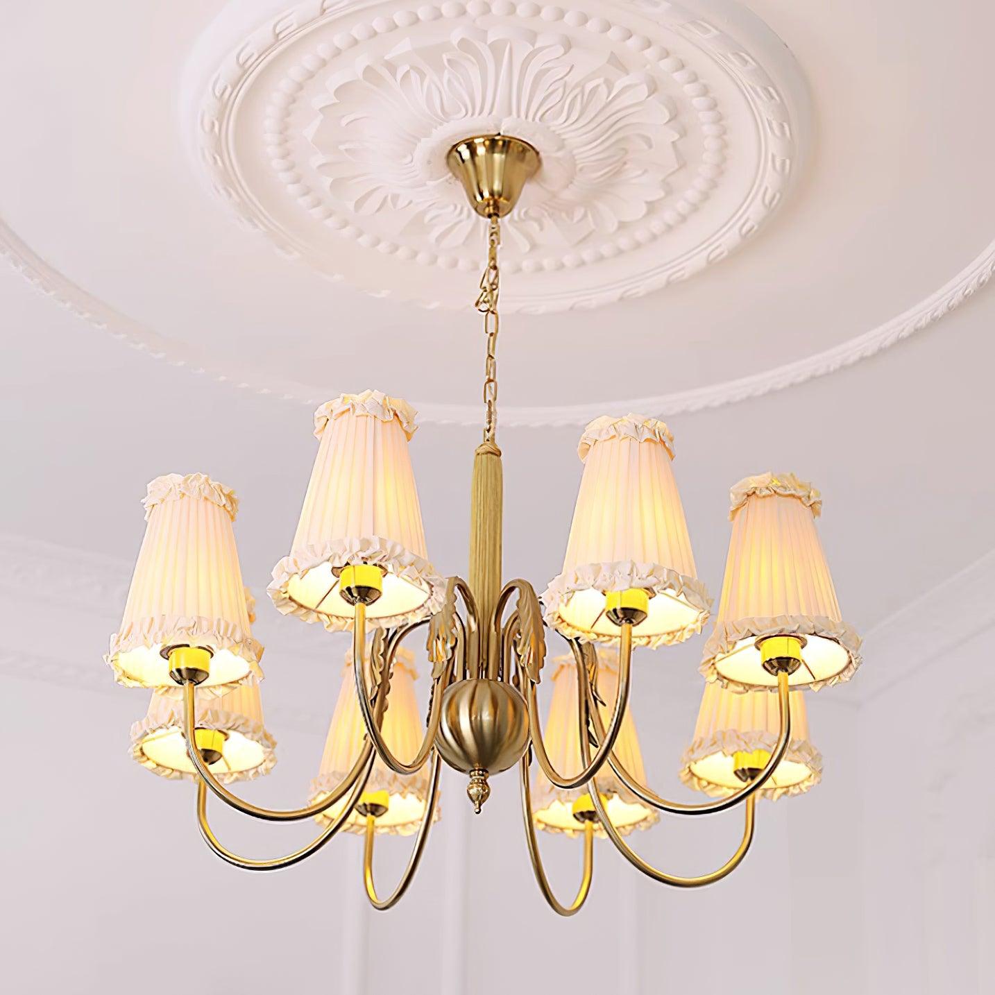 Faylin Vintage Brass Chandelier with Pleated Shades - Letslighting