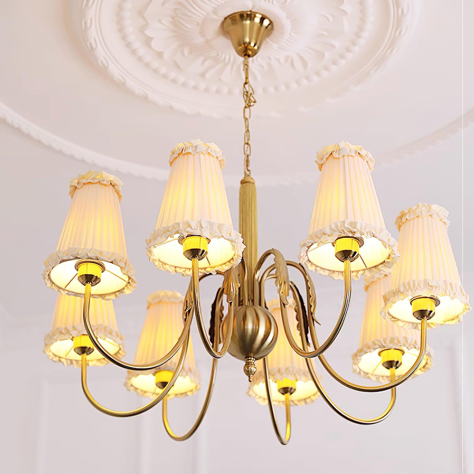 Faylin Vintage Brass Chandelier with Pleated Shades - Letslighting