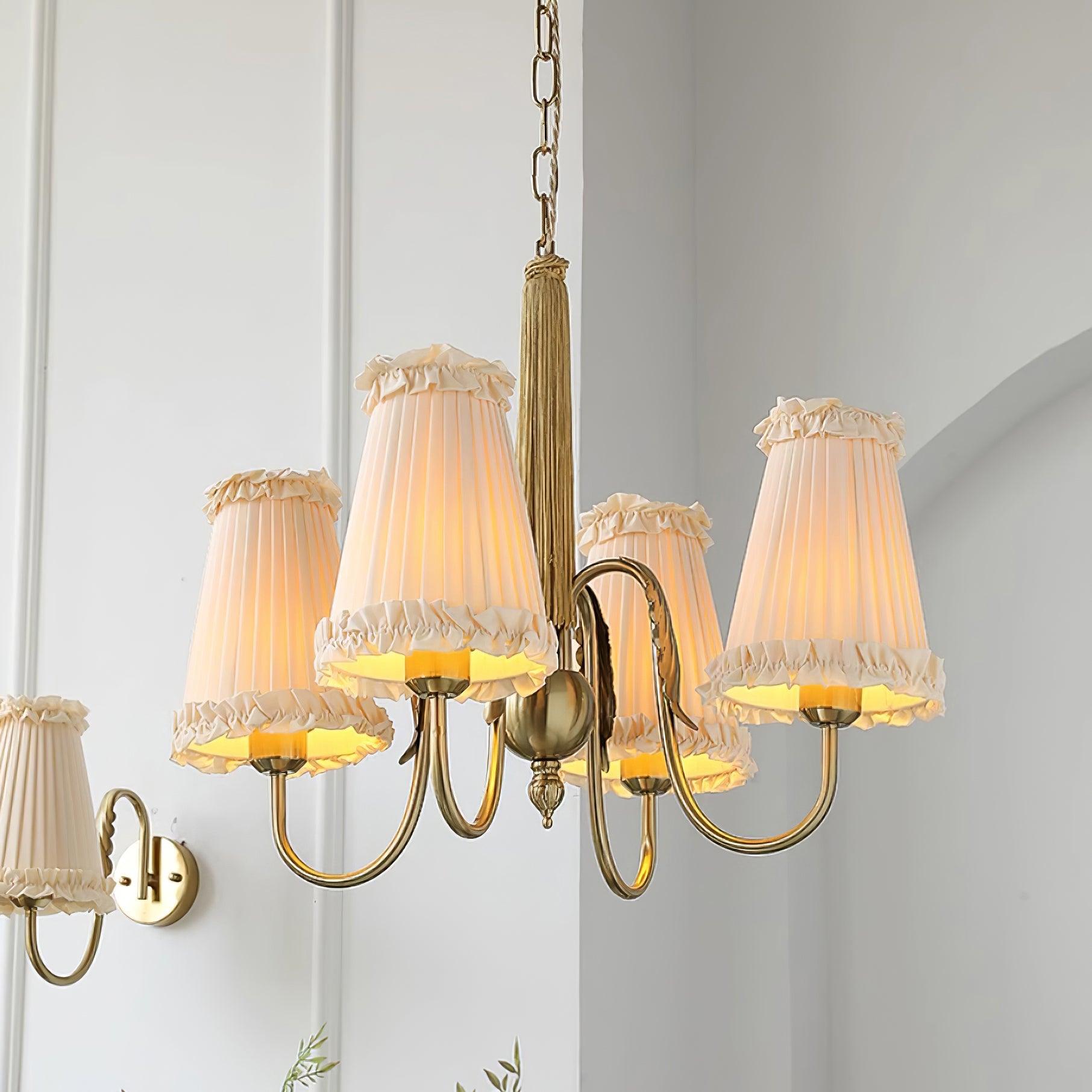 Faylin Vintage Brass Chandelier with Pleated Shades - Letslighting