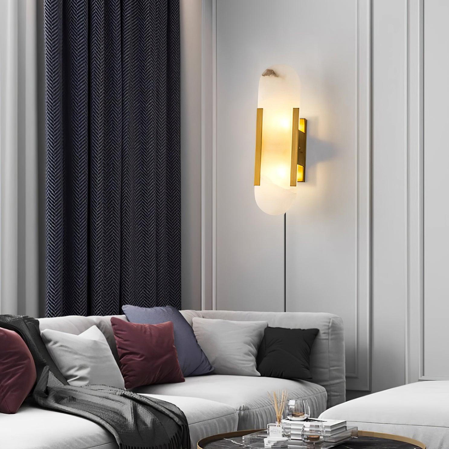 Kristy Luxury Elongated Alabaster Wall Lamp Copper Brass Black