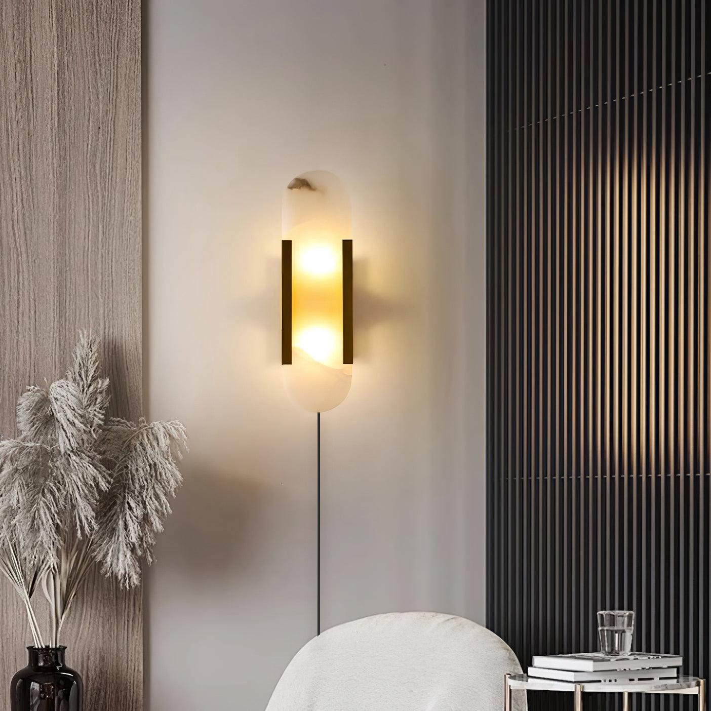 Kristy Luxury Elongated Alabaster Wall Lamp Copper Brass Black
