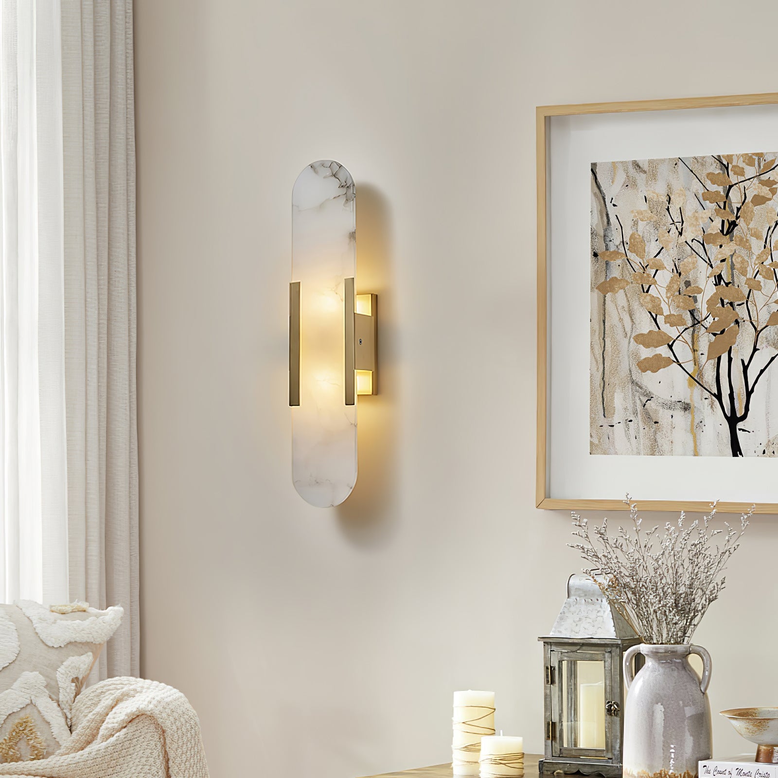 Kristy Luxury Elongated Alabaster Wall Lamp Copper Brass Black - Letslighting
