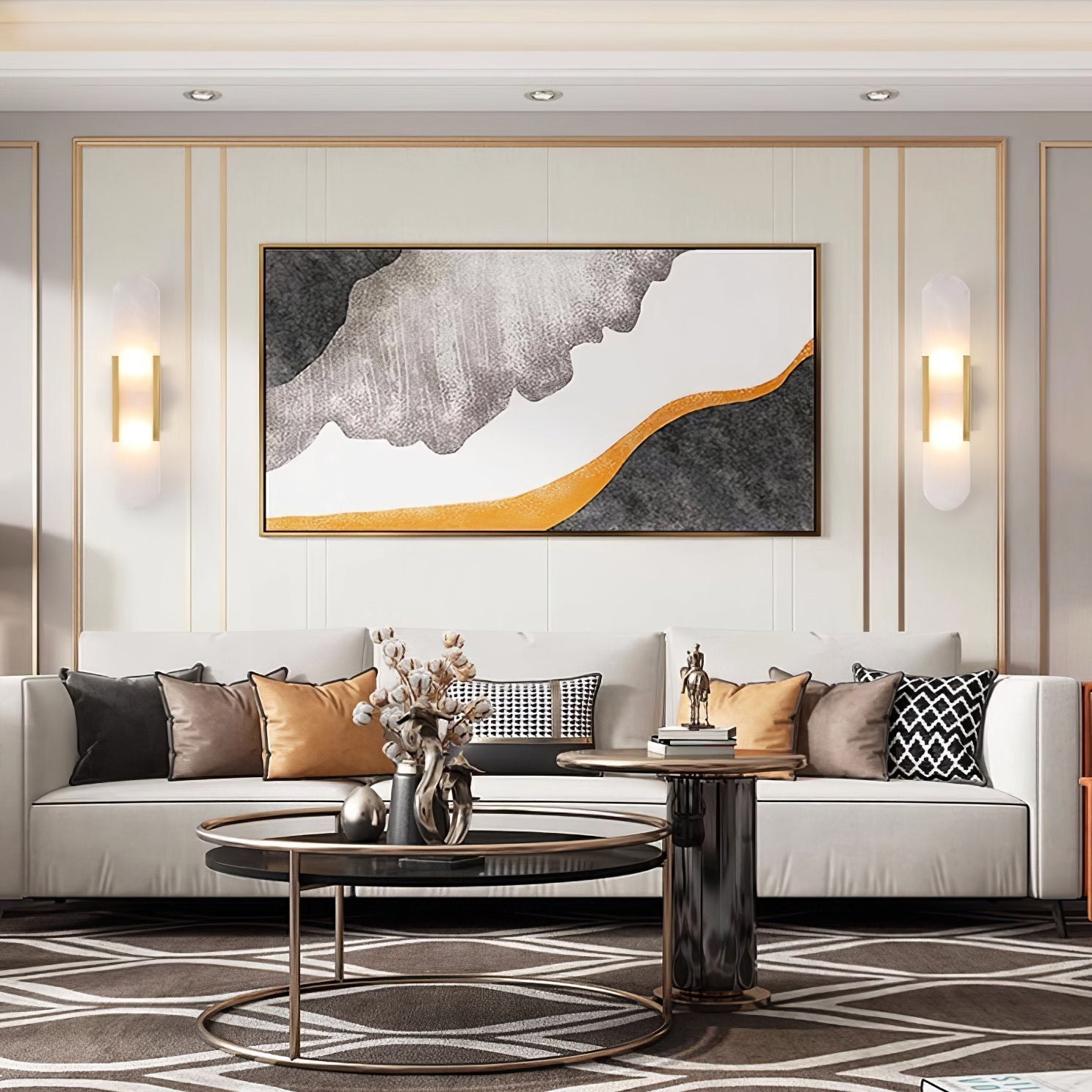 Kristy Luxury Elongated Alabaster Wall Lamp Copper Brass Black - Letslighting