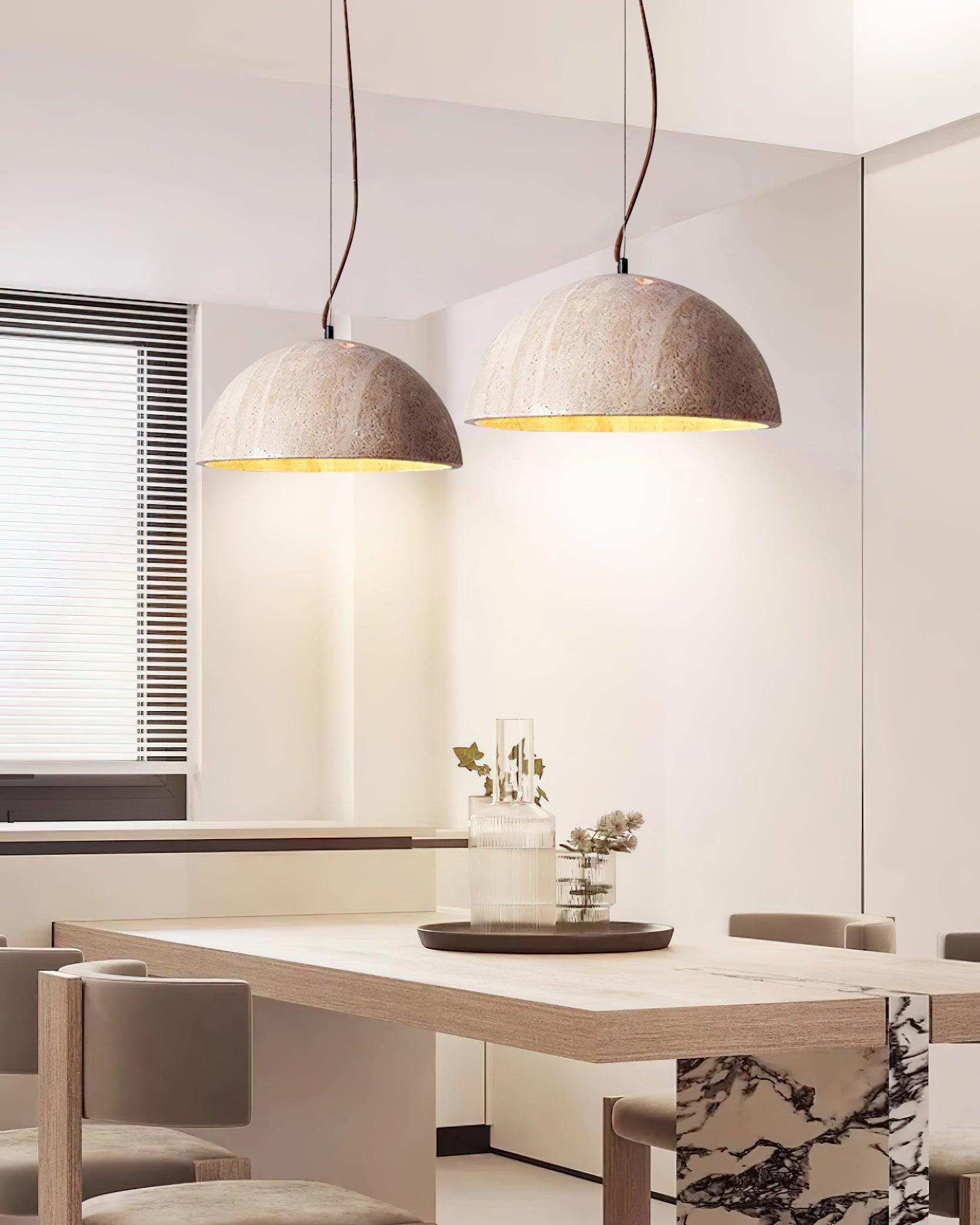 Pendant Lamp Travertine Dome Shade Industrial Chic Soft Glow - Letslighting