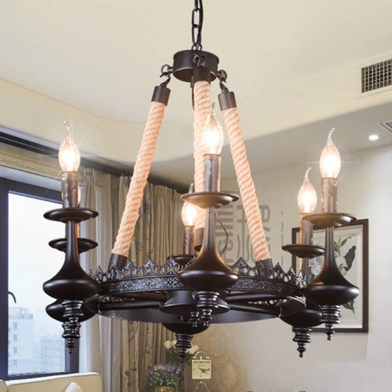 Epoch Retro Candle Chandelier Metal Rope Restaurant Bar