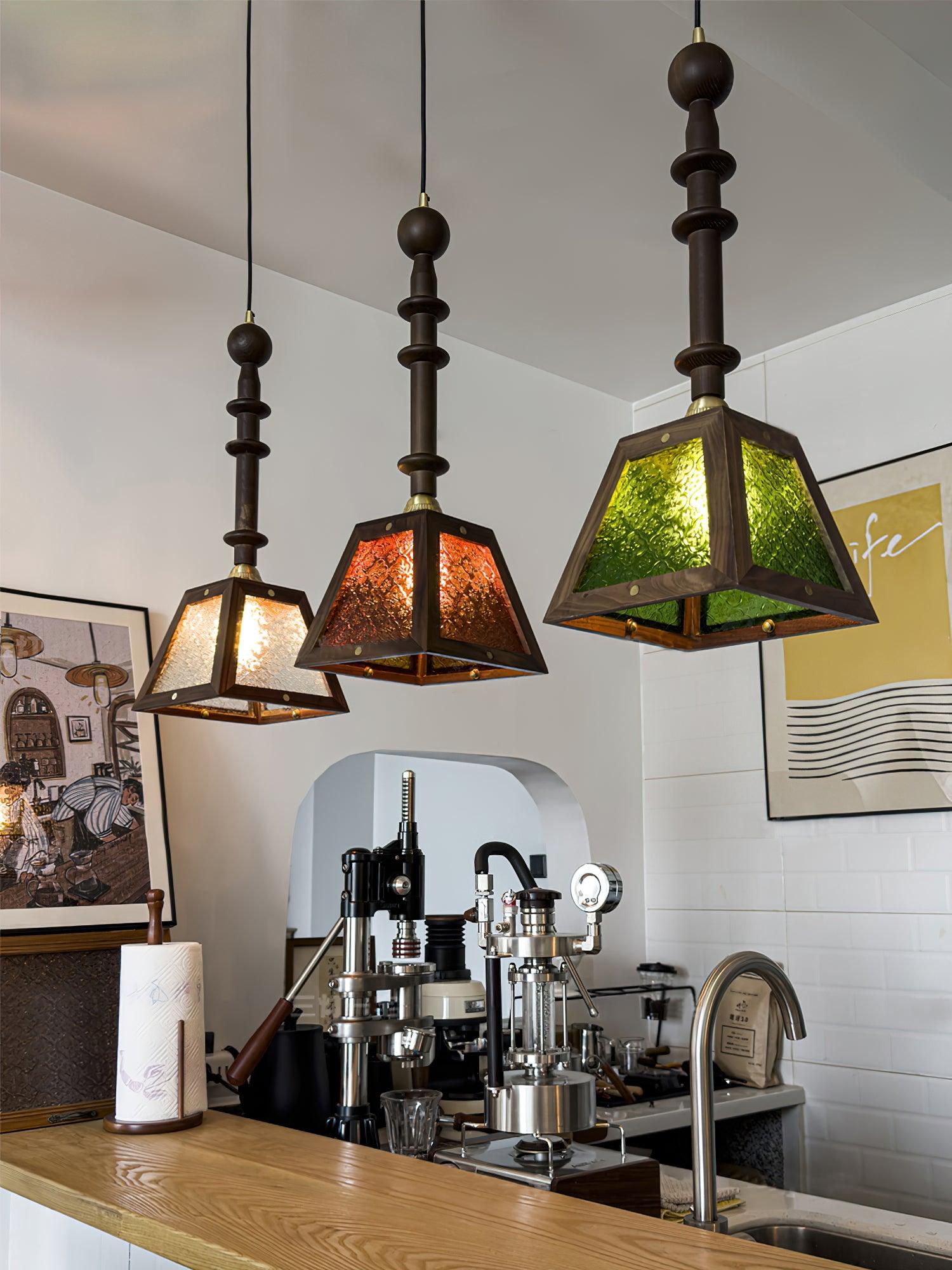 Alsorisra Elegance Vintage Glass Wood Pendant Light - Letslighting