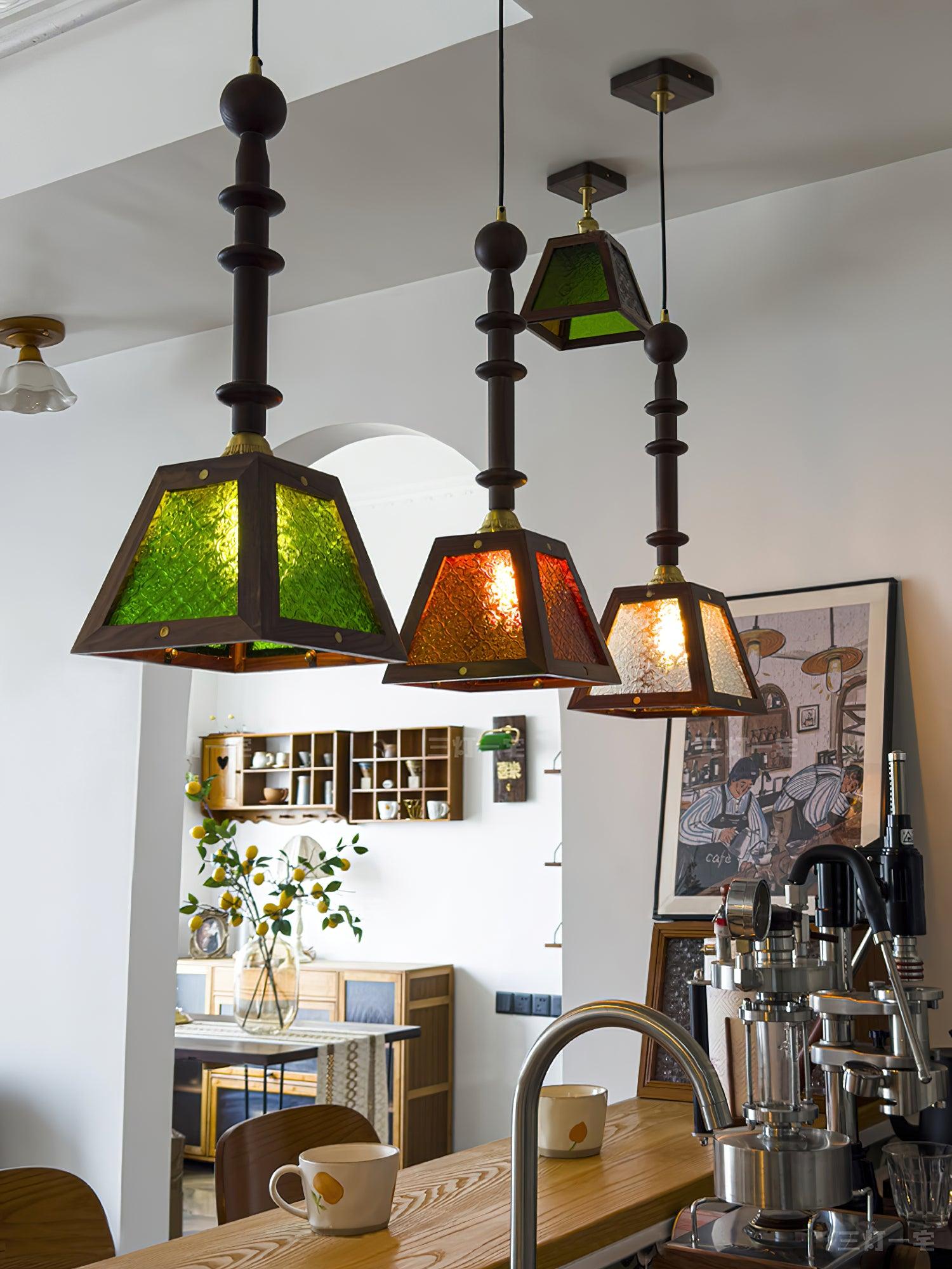 Alsorisra Elegance Vintage Glass Wood Pendant Light - Letslighting