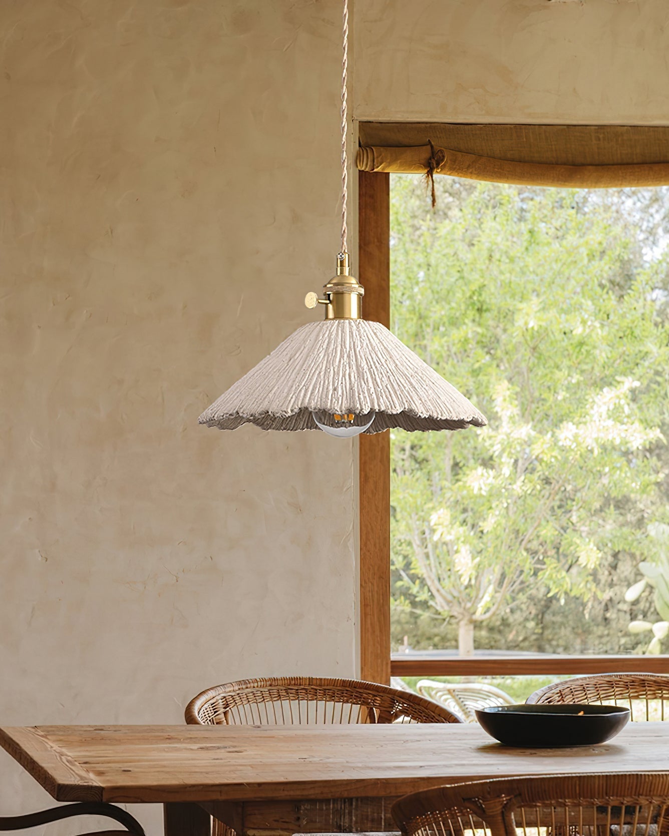 Microcement Pendant Lamp Adjustable Fabric Shade - Letslighting