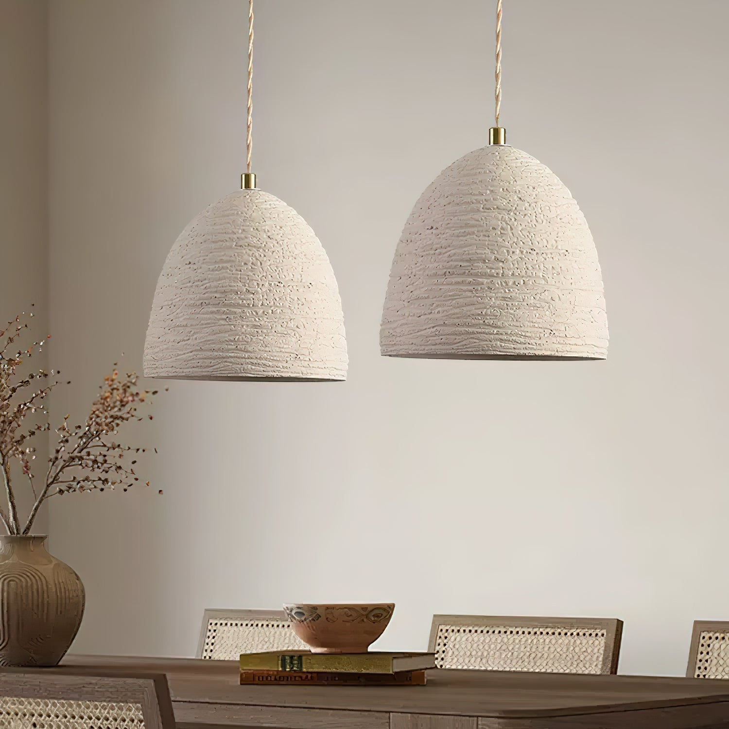 Microcement Pendant Lamp Adjustable Fabric Shade - Letslighting