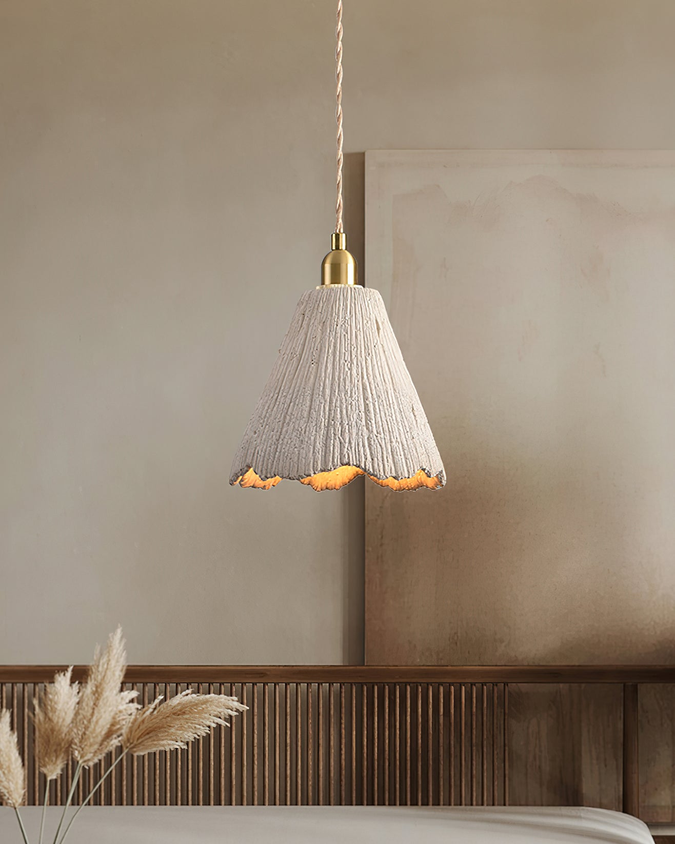 Microcement Pendant Lamp Adjustable Fabric Shade - Letslighting