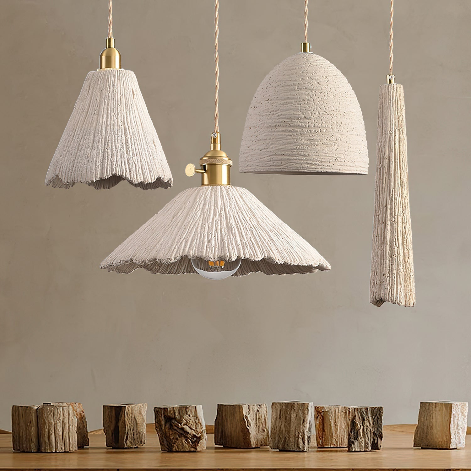 Microcement Pendant Lamp Adjustable Fabric Shade - Letslighting