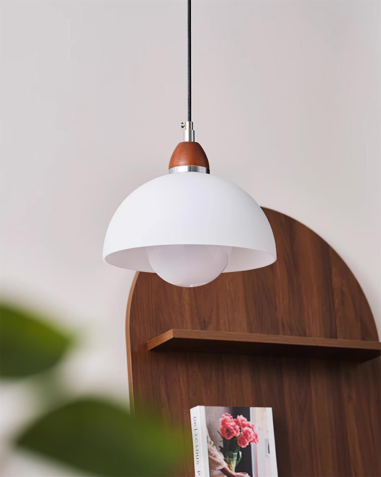 Milagro Pendant Lamp Dome Wood Accent Minimalist - Letslighting