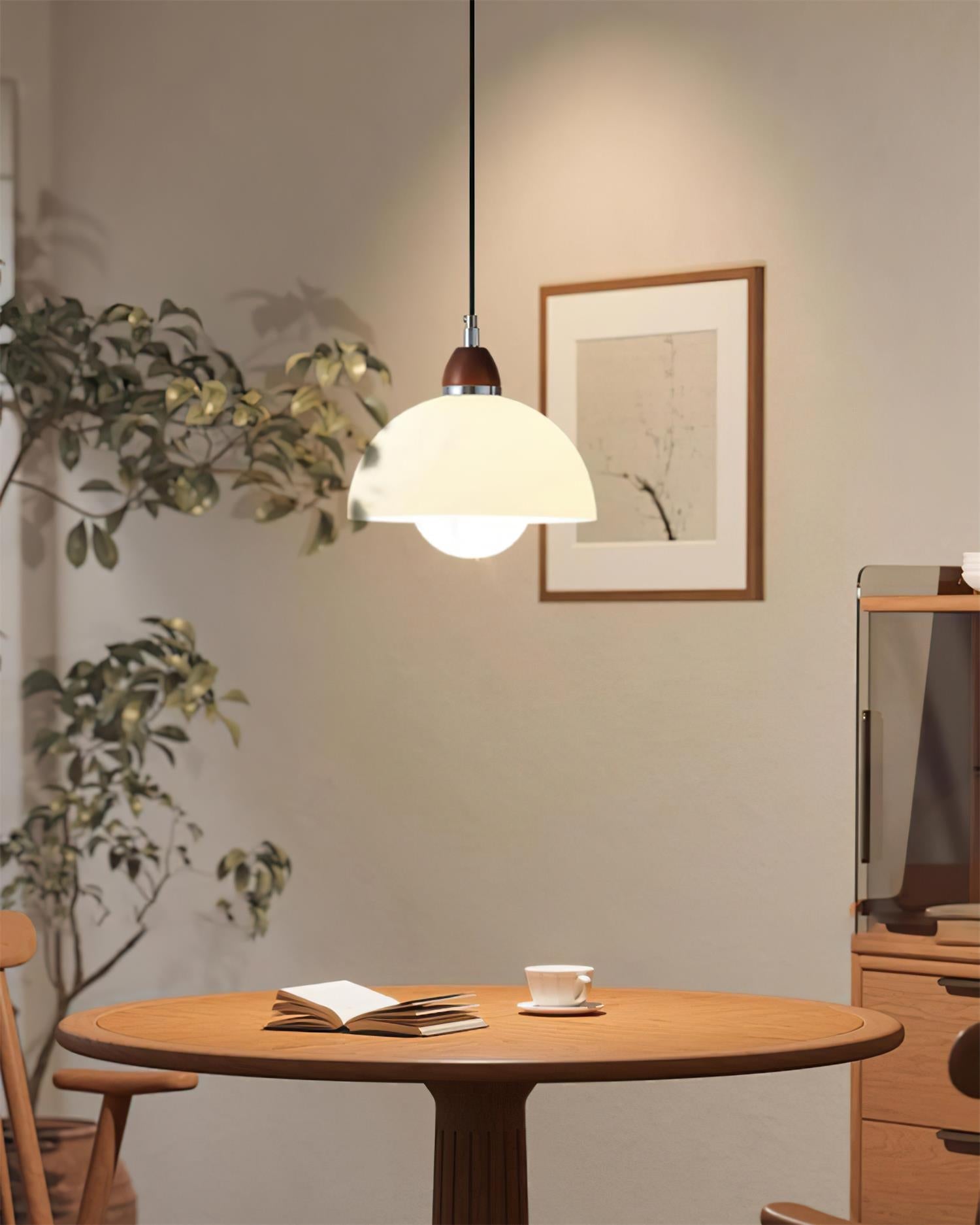 Milagro Pendant Lamp Dome Wood Accent Minimalist - Letslighting